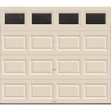 clopay clic collection 8 ft x 7 ft non insulated almond garage door with plain window 111169
