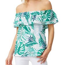 Tommy Bahama Womens Moorea Monstera Off The Shoulder Top White