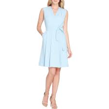 Details About Tahari Asl Womens Blue Faux Wrap Sleeveless Wear To Work Dress 16 Bhfo 6066