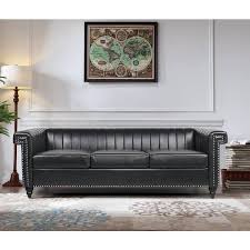 square arm faux leather straight sofa