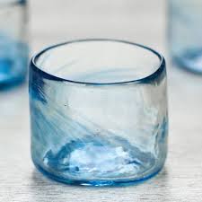 Clear Blue Blown Glass Rocks Glasses