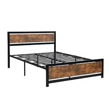 Queen Size Metal And Wood Platform Bed