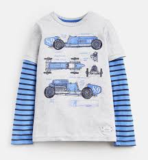 Joules Boys Liam Mock Layer Top Grey Cars