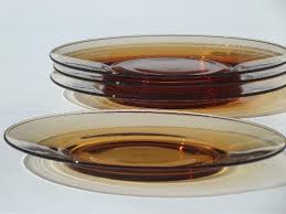 vintage amber glass salad plates set