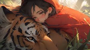 sad anime with tiger desktop