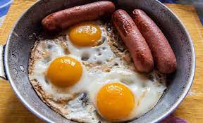 fried egg and sausage for breakfast