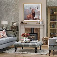 traditional living room with stag print