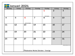 Alle kalenderwochen (kw) für 2021. Kalender Sverige Januari 2021 For Att Skriva Ut Michel Zbinden Sv
