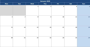 2020 monthly calendar mon