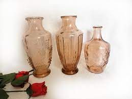 Colored Glass Vases Set Of 3 Vintage