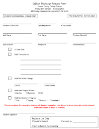 Fillable Online Tccd Official Transcript Request Form