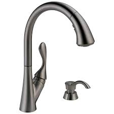 Kitchen faucets have always been functional, but more recently they have also been positioned as decorative focal pieces in the kitchen. Delta Ashton Black Stainless 1 Handle Deck Mount Pull Down Handle Kitchen Faucet Deck Plate Included In The Kitchen Faucets Department At Lowes Com