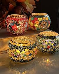 Mosaic Candle Glass Votive Candle Holders