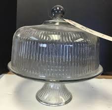 Cake Cover Clear Glass Ribbed Dome Lid