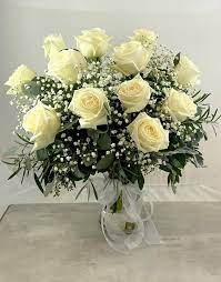 pure love one dozen white rose bouquet