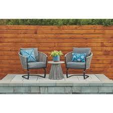 Find patio chairs at lowe s today. Style Selections Claymore 3 Piece Outdoor Bistro Set Black Grey Lowe S Canada