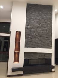 Mid Century Modern Stacked Stone Fireplace
