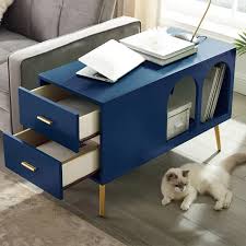 You can always find a use for an end table, and narrow end tables with drawers are especially useful if you have a smaller living room. Blue End Table With Storage Living Room Side Table 2 Drawer Open Storage
