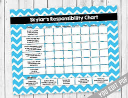 Chore Chart For Teens Reward Chart Responsibility Chart Weekly Chore Chart Behavior Chart Kids Chore Chart Printable You Edit Pdf