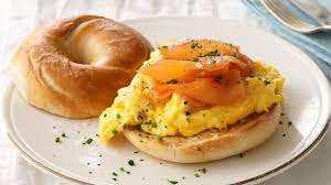 salmon bagel with scrambled eggs you