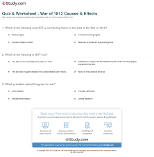 Quiz Worksheet War Of 1812 Causes Effects Study Com