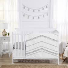 Sweet Jojo Designs Boho Bohemian Baby Boy Girl Nursery Crib Bedding Set 4 Pieces Grey White Farmhouse Shabby Chic Designer Modern Minimalist