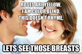 Roses are yellow, I am color blind, This doesn&#39;t rhyme, lets see ... via Relatably.com