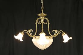 Sold Brass Vintage Chandelier With 5 Etched Or Cut Glass Shades 31165 Harp Gallery Antiques Furniture