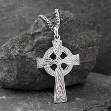 mens silver engraved celtic cross