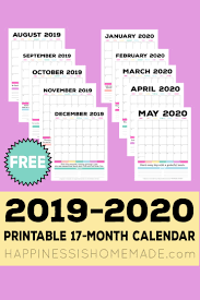 2019 2020 Free Printable Monthly Calendar Happiness Is