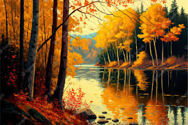 Premium Photo | Oil painting landscape autumn forest near the river poetic  scenery background