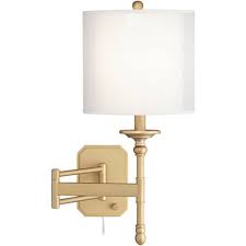 Possini Euro Design Modern Swing Arm Wall Lamp Warm Antique Brass Plug In Light Fixture Outer Organza Inner White Shade Bedroom Target