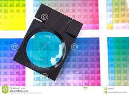 Magnifying Glass On Color Swatches Cyan Stock Image
