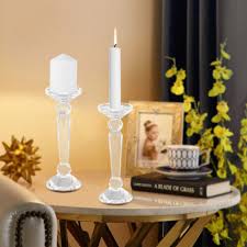 2x Crystal Candle Holders Elegant Glass
