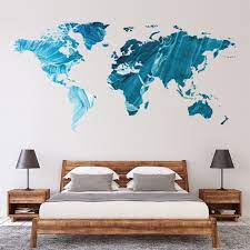 Blue Paint Effect World Map Wall Sticker
