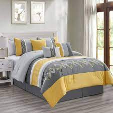7 Piece Yellow Gray White Pleated