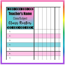 Class Roster Sheet Chart Pink And Turquoise Editable
