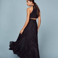Reformation Black Two Piece Lace Crop Top Set Long Formal Dress Size 4 S 49 Off Retail