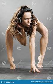 Lady with headphones nude