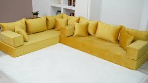 Velvet Yellow L Shaped Floor Seating