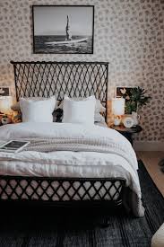 Black Bed With Fl Wallpaper Coastal