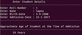 calculate age of student at admission