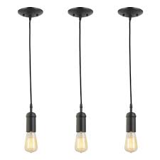 Globe Electric 1 Light Black Vintage Pendant With Black Woven Fabric Cord With Adjustable Upto 60 In Pack Of 3 65205 The Home Depot