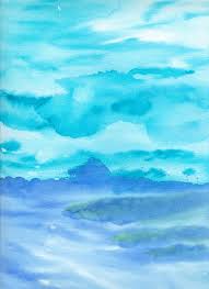 Blue Ocean Blue Sky Watercolor