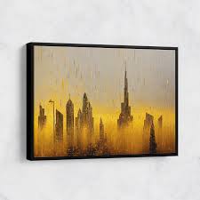 Dubai Skyline Gold Rain Abstract Canvas