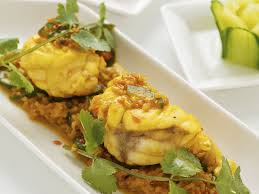 steamed monkfish with curry sauce and