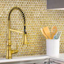 Gold Glass Penny Round Mosaic Tile In
