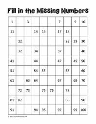 100 Chart Missing Numbers Worksheets