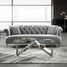 armen living lceg3gr elegance contemporary sofa in grey velvet with acrylic legs