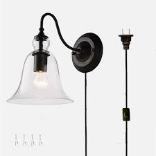 Kiven Wall Lamp 1 Light Plug In Bulb Included Wall Sconce Glass Shade 6 Foot Black Cord Bd0227 Nunu Lamp Online Shopping